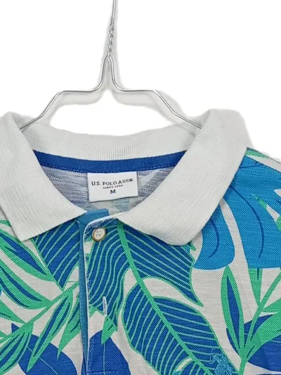 U.S. Polo Assn. Herren Poloshirt Kurzarm Floral Baumwolle Blau Grün M