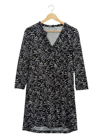 MANGO Damen Sommerkleid Blumenmuster Schwarz Gr. M 38 V-Ausschnitt