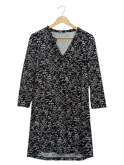 MANGO Damen Sommerkleid Blumenmuster Schwarz Gr. M 38 V-Ausschnitt