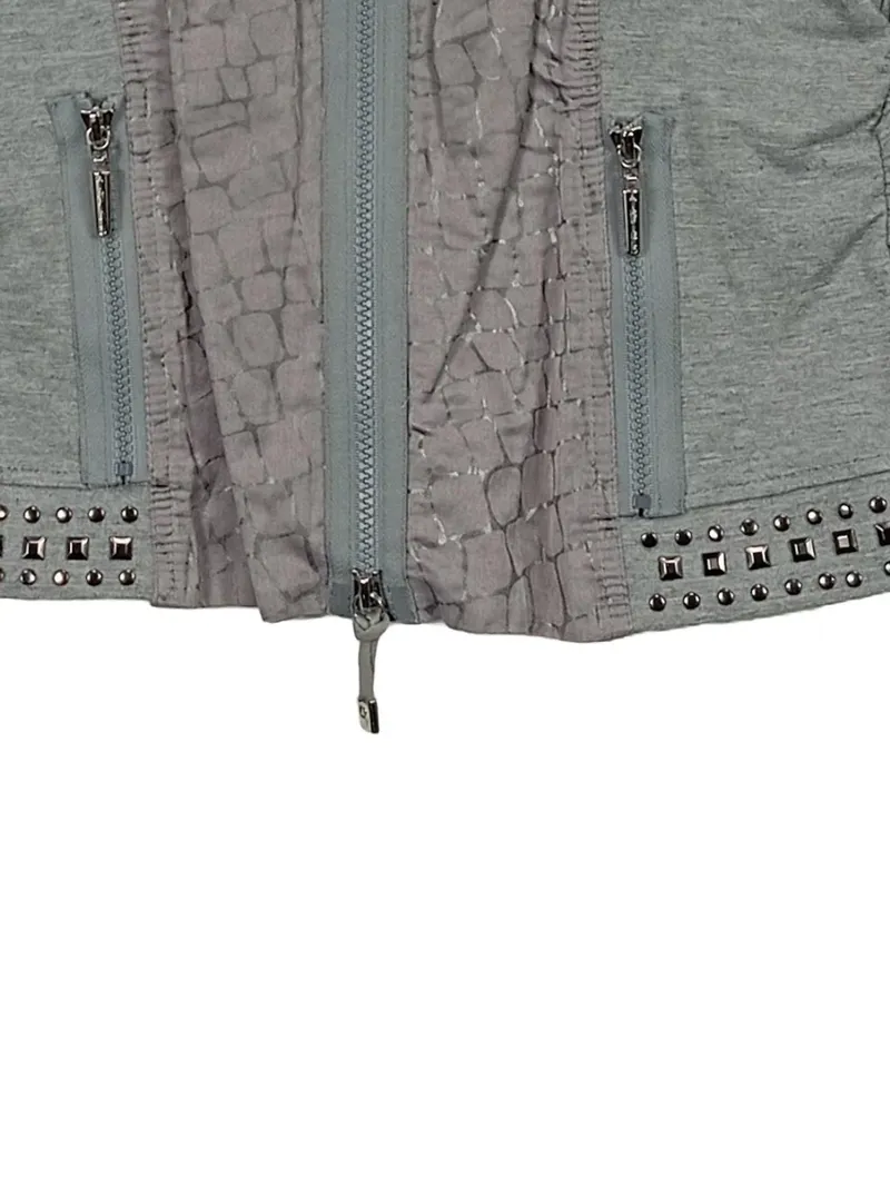 Airfield Damen Lederjacke Tierdruck Nieten Reißverschluss Grau 38 M 3