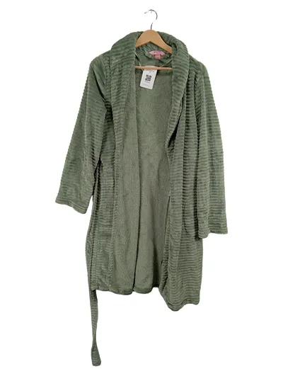 Hunkemöller Damen Bademantel Morgenmantel Gr. M/L Grün Fleece kuschelig