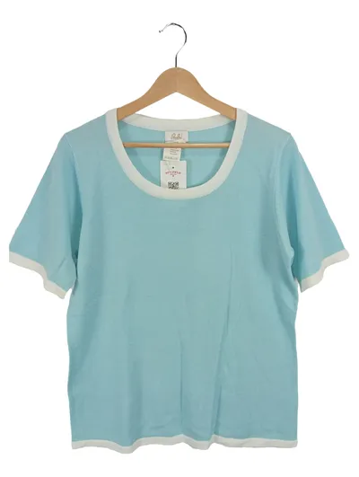 Paola! Damen Pullover Kurzarm Uni Türkis Gr. 42/XL Polyacryl Klassisch
