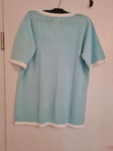 Paola! Damen Pullover Kurzarm Uni Türkis Gr. 42/XL Polyacryl Klassisch