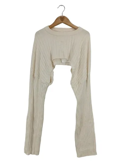 EDITED Damen Cropped Pullover Bolero Gr. 40/L Beige Rippstrick Viskose