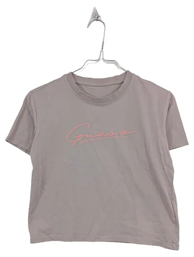 GUESS Kinder T-Shirt Mädchen Gr. 146/152 Grau Rosa Logo Print Baumwolle