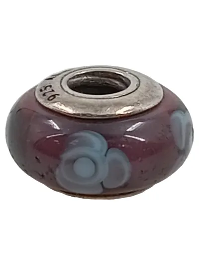 Pandora 925 Silber Murano Glas Charm Blumen Lila Damen Alltag 1.5cm