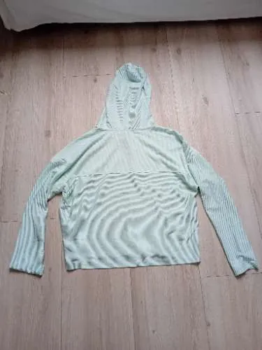 TOM TAILOR Denim Damen Hoodie Kapuzenpullover Gr. M Türkis Gestreift