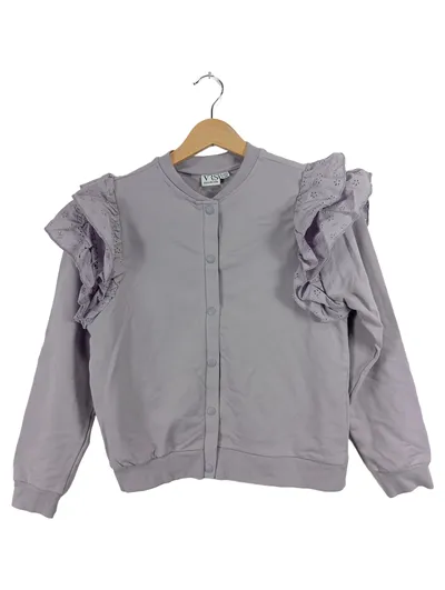 VRS Sweatjacke Mädchen Gr. 146/152 Lila Rüschen Schulter Cardigan