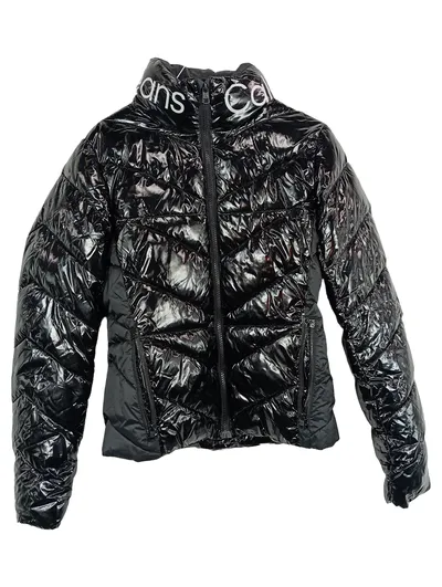 Calvin Klein Jeans Steppjacke Damen Gr. S Schwarz Glänzend Logo