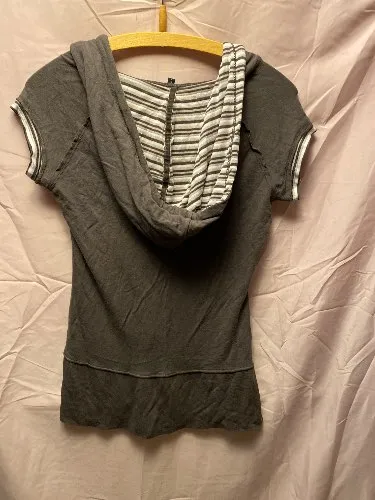 SOCCX Damen Kapuzen Shirt Pullunder Henley Knopfleiste Grau Gr. L