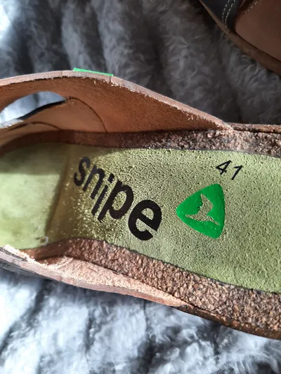 Snipe Pantoletten Damen Gr. 41 Leder Braun Keilabsatz Clogs