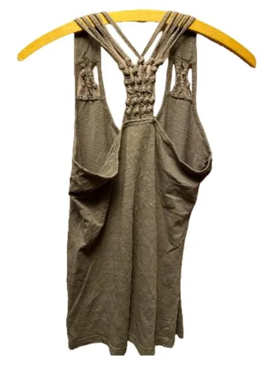 SOCCX Damen Top Gr. XS Oliv Makramee Perlen Bohemian Baumwolle