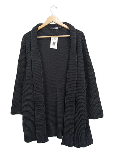 Anna Menotti Damen Strickjacke Grau Rippstrick Gr. 52 XXL Langarm Casual