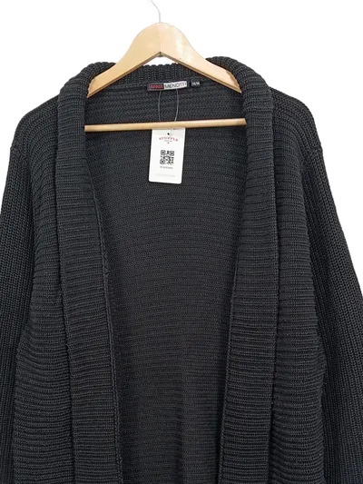 Anna Menotti Damen Strickjacke Grau Rippstrick Gr. 52 XXL Langarm Casual