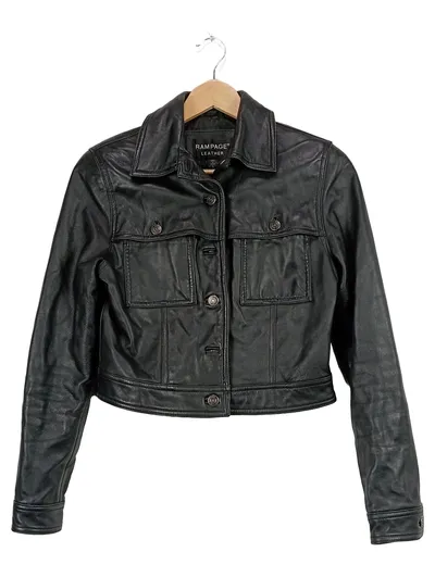 Rampage Damen Lederjacke Schwarz Gr. S/36 Cropped Vintage Style Echtleder