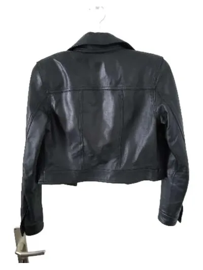 Rampage Damen Lederjacke Schwarz Gr. S/36 Cropped Vintage Style Echtleder