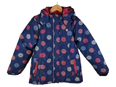 Kanz Mädchen Winterjacke Gr. 152 Blau Gepunktet Kapuze Reißverschluss