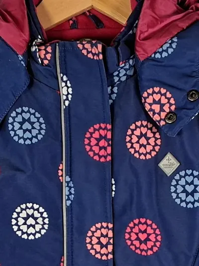 Kanz Mädchen Winterjacke Gr. 152 Blau Gepunktet Kapuze Reißverschluss