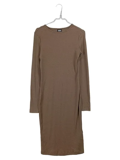 Urban Classics Damen Strickkleid Langarm Rippstrick Braun Gr. M