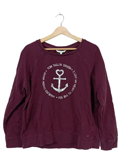 TOM TAILOR Denim Damen Sweatshirt Anker Print Maritim Gr. XL Lila