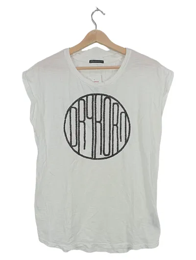DRYKORN Damen T-Shirt Logo Print Weiß Gr. L Baumwolle Ärmellos