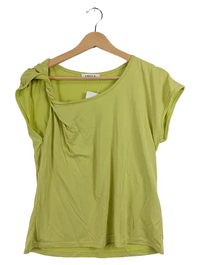 EDITED Damen T-Shirt Gr. 38 Grün Modal Raffung Schulter Asymmetrisch