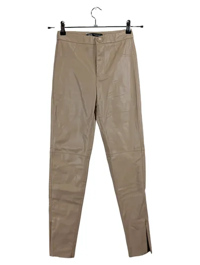 ZARA Damen Lederhose Kunstleder High Waist Skinny Beige XS 32