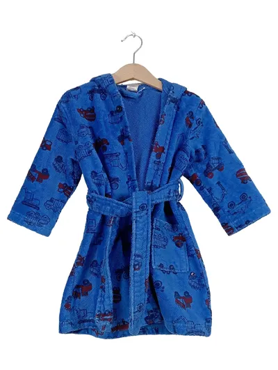 Schiesser Kinder Bademantel Gr. 92 Blau LKW Muster Frottee