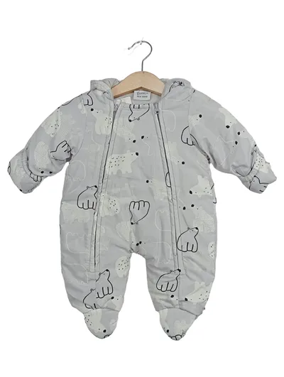 Bebe Bonito Schneeanzug Kinder Overall Kapuze Tiermotiv Grau Gr. 56
