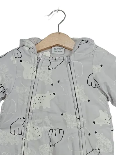 Bebe Bonito Schneeanzug Kinder Overall Kapuze Tiermotiv Grau Gr. 56