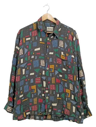Hatico Freizeithemd Herren Langarm Geometrisch Retro Grau Gr. 42