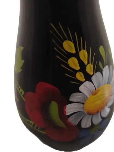 VEB Ilmkristall Ilmenau Vase Schwarz Bauchig Blumenmuster Glas 14cm