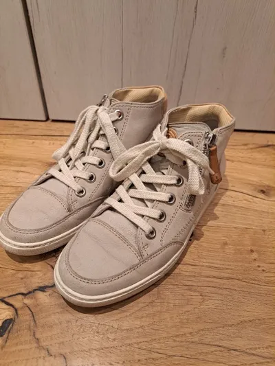 Paul Green Damen Sneaker Leder Beige Schnürung Reißverschluss Gr. 37.5