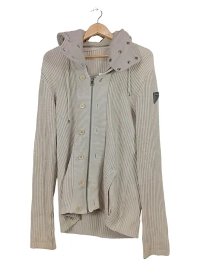 Diesel Strickjacke Herren L Kapuze Reißverschluss Beige Baumwolle