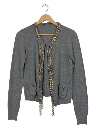 TWINSET Strickjacke Elegant Damen Wolle Perlen Grau Gr. 36 S