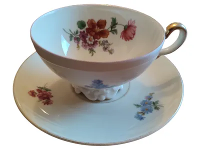 Fürstenberg Kaffeetasse mit Untertasse Blumendekor Porzellan Gold