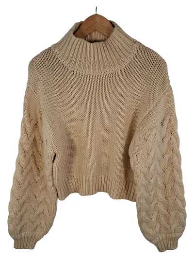 ABOUT YOU Leni Klum Damen Strickpullover Rollkragen Beige Gr. XS
