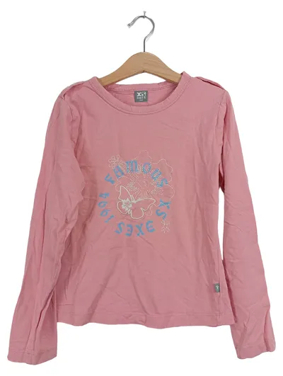 EXES Mädchen Langarmshirt Gr. 140 Rosa Schmetterling Blumen Stickerei