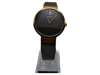 Boccia Titanium Damenuhr Schwarz Gold Mesh-Armband Minimalistisch 3283-03