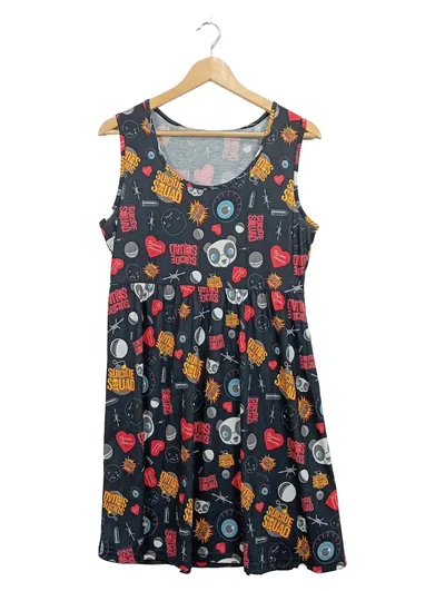 Suicide Squad Damen Kleid Gr. L DC Comics Allover Print Grau