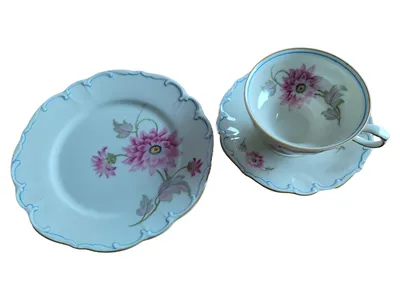 Edelstein Bavaria Porzellan Kaffeegedeck 3-tlg Tasse Untertasse Teller Blumen