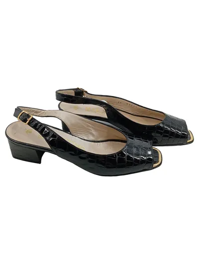 MAB Studio Slingback Peep-Toe Kroko-Optik Lackleder Schwarz Gr. 35