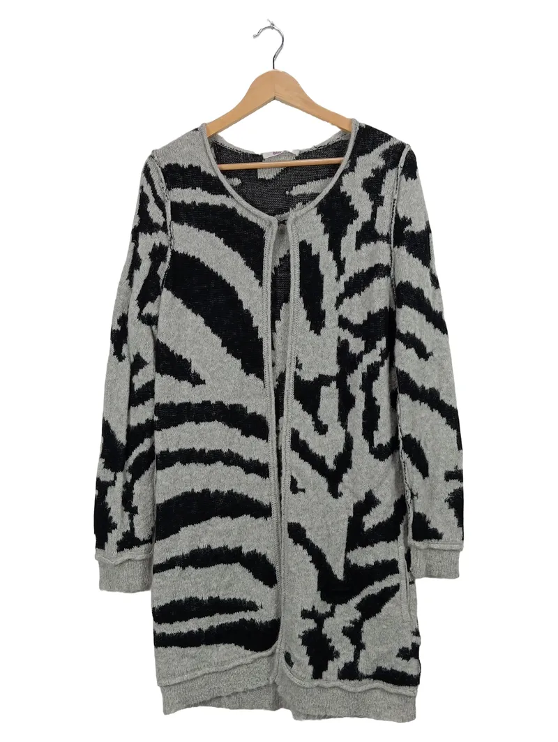 Bloom Damen Strickjacke Longcardigan Animal Print Grau Gr. 42 XL 1