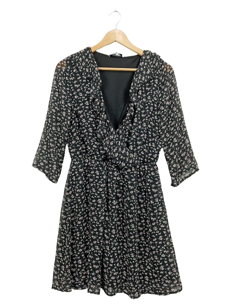 ABOUT YOU Damen Freizeitkleid Blumenmuster Gr. 36/S Schwarz 2