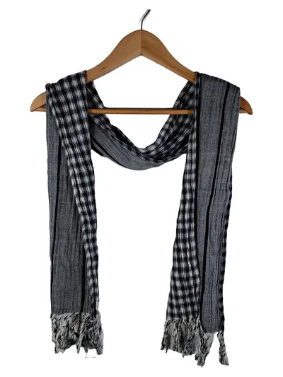 Kuyichi Herren Schal kariert Fransen 150cm Baumwolle Grau Casual Alltag