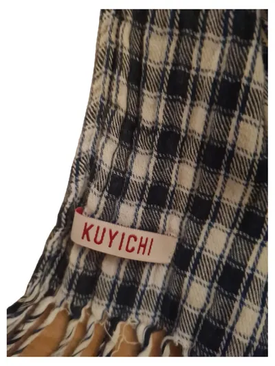 Kuyichi Herren Schal kariert Fransen 150cm Baumwolle Grau Casual Alltag