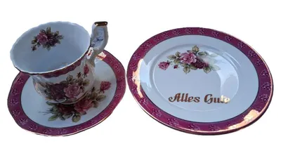 Chodzież Sammelgedeck Kaffeetasse Untertasse Teller Rosen Alles Gute Porzellan