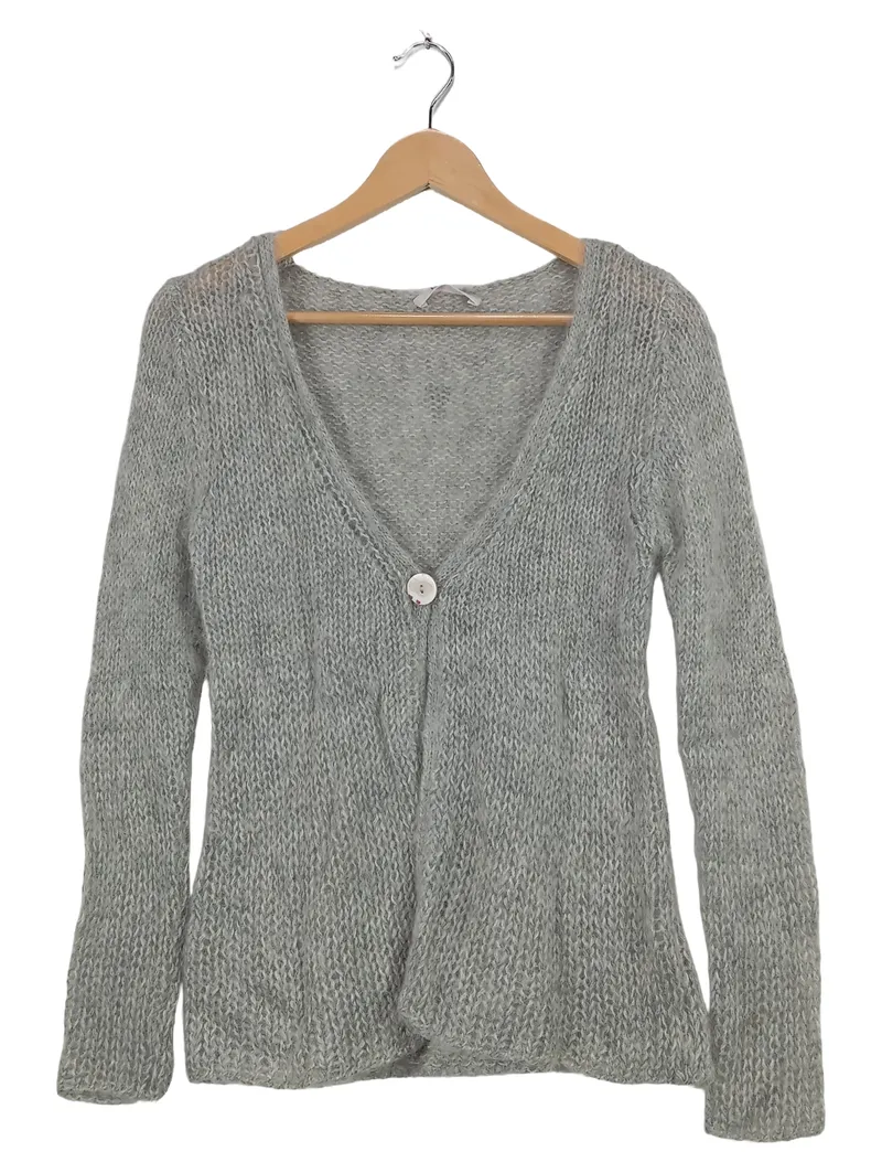 Bloom Strickjacke Damen Grau Meliert Langarm Gr. 36 Wolle Mohair Cardigan 5