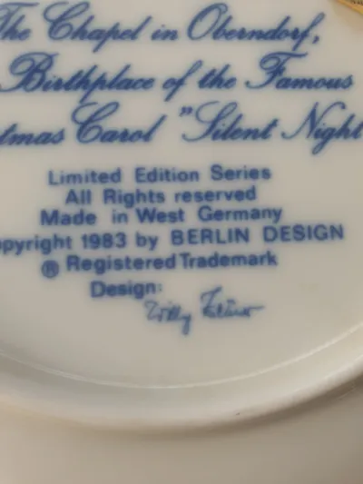 Berlin Design Sammelteller 1983 Weihnachtsteller Krippe Porzellan Blau 19cm