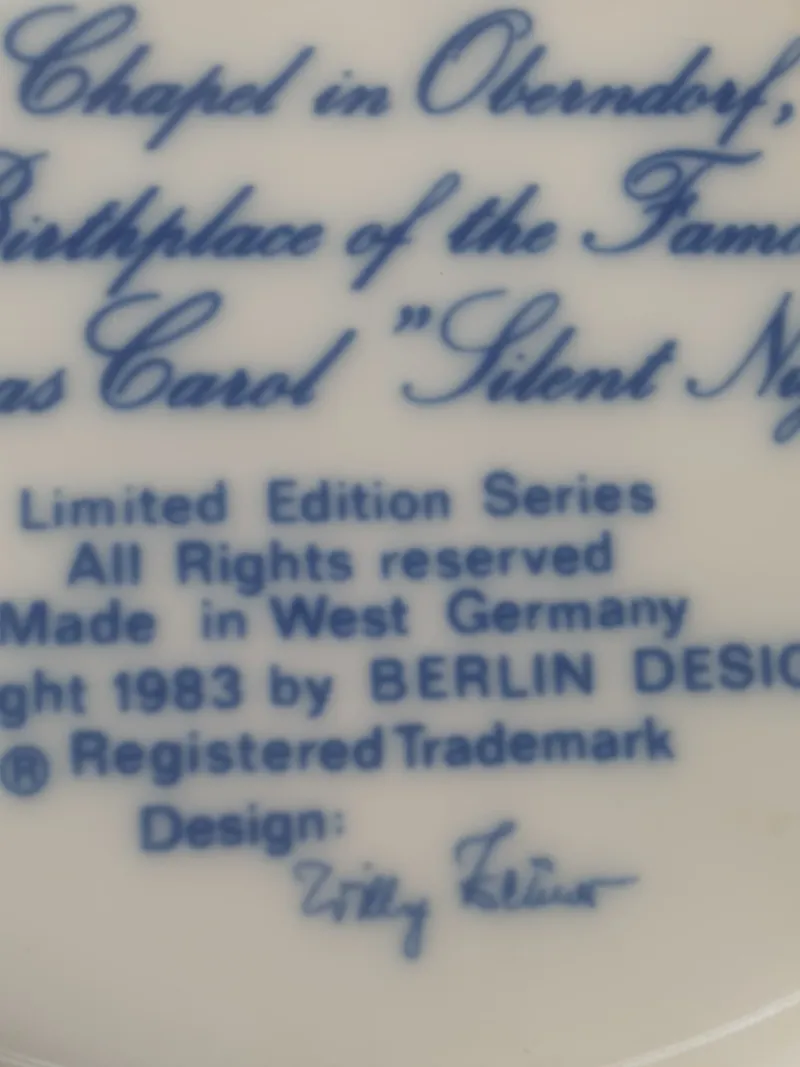 Berlin Design Sammelteller 1983 Weihnachtsteller Krippe Porzellan Blau 19cm 3